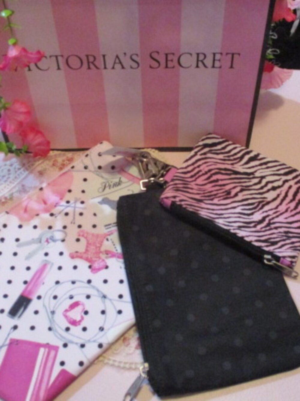 Pink Tulip Iconic Makeup + Pink Zebra 3 Pack Pouch Set NWT